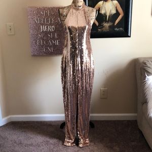 Rose Gold Sequin Halter Jumpsuit
